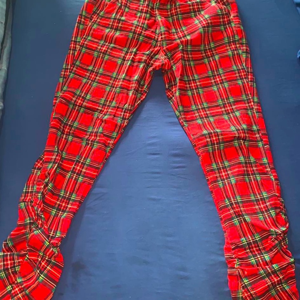 Mens Plaid, Skinny Fit Pants With Rouching From Urban Outfitters. Size Medium.